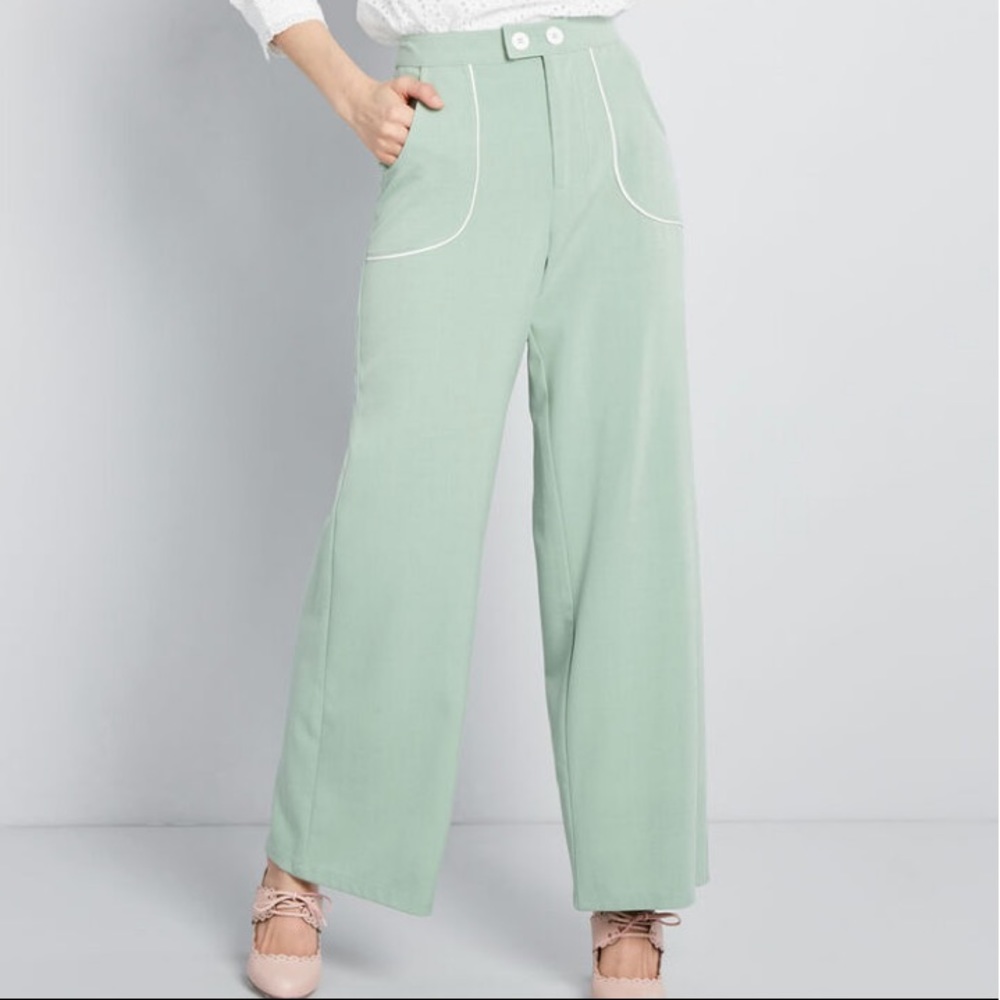 Wide Leg Green Pants from Modcloth